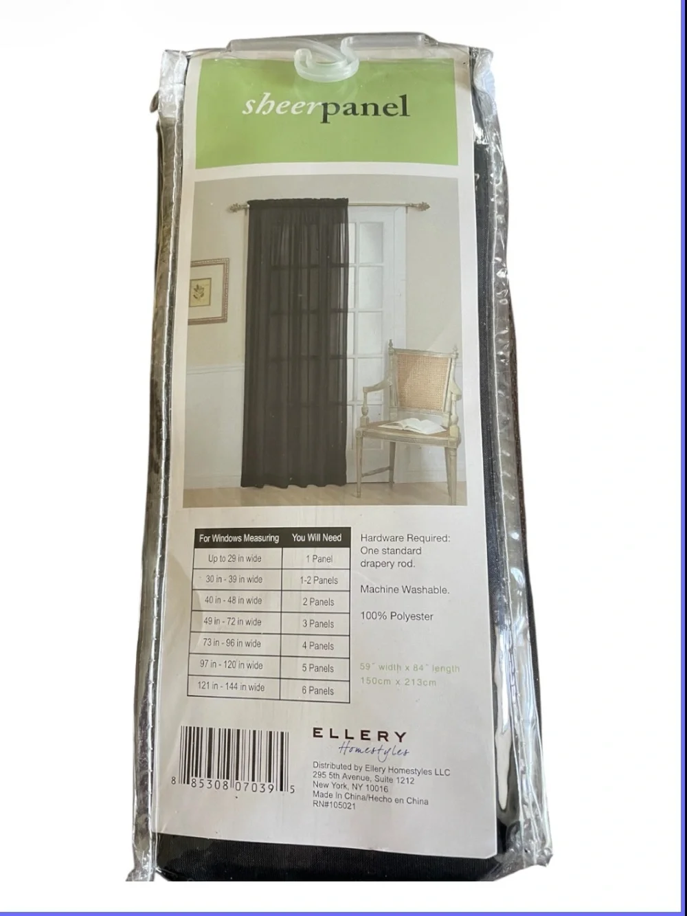 Black Sheer Window Curtain Panel